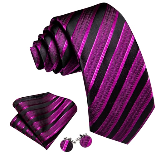 Image of Barry.Wang Tie Sets for Men Silk Stripe Necktie Woven Checkered Handkerchief Cufflinks Formal Business Wedding