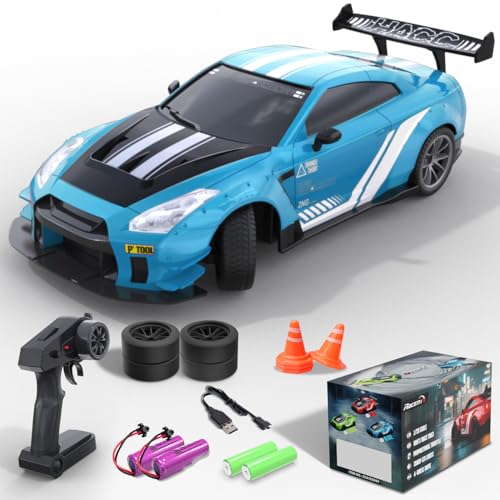 RACENT RC Drift Car, High Speed Remote Control Car, 4WD RC Cars with LED Light, Racing and Drifting Wheels, 2 Batteries, Toy for Boys, Girls, Kids (Bl