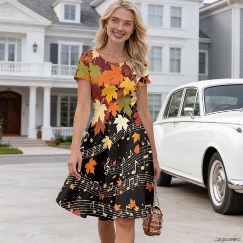 Image of AFPANQZ Womens Casual Summer Lightweight Vintage Dress Short Sleeve Midi Dress Knee-Long Luxury Formal Dress