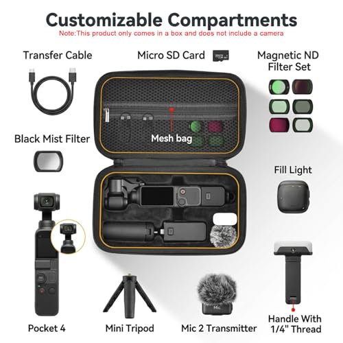 Image of ZORBES Compatible with DJI Osmo Pocket 4, Action Camera Hard Shell Nylon Travel Case Accessories Bag with Plush Liner Compartment & Mesh Pocket, Anti-Scratch Carry Case with Hand Strap, 23.5x13x8.4cm