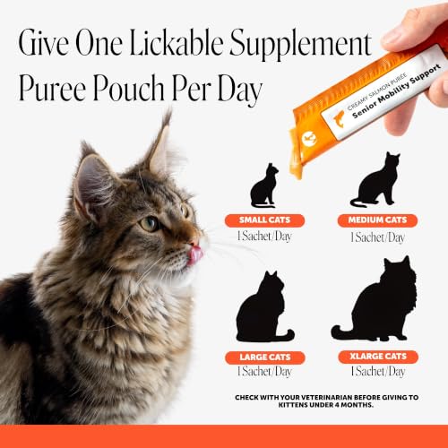 Senior Cat Joint Supplement Lickable Treats - Squeezable Hip + Joint Puree Pouches for Cats - Ease Mobility Stiffness with Glucosamine, Omega 3s, + Taurine for Healthy Joints + Heart (Salmon, 20 Ct) - Image 7
