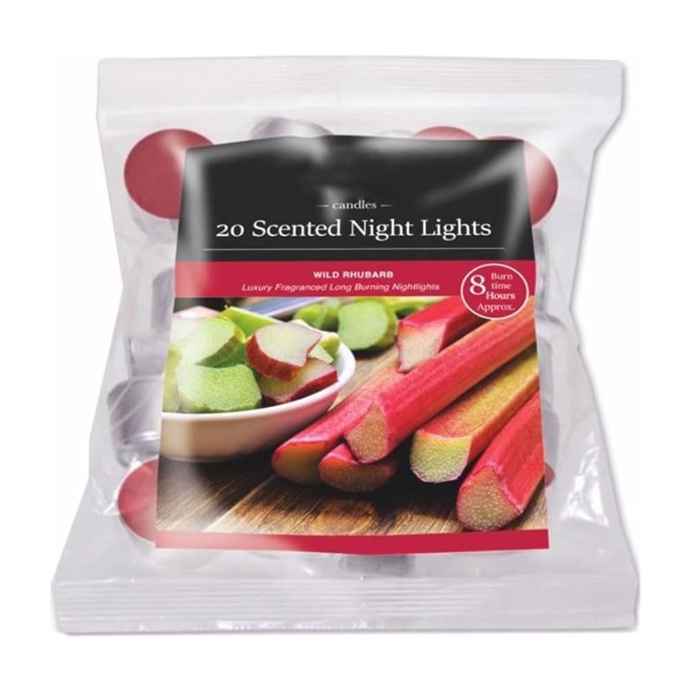 Fresh Scented Tealight Candles – Refreshing & Soothing Fragrances | Up to 8-Hour Burn Time | Premium Quality Decorative Tealights for Home Decor (Wild Rhubarb - Packs of 20)