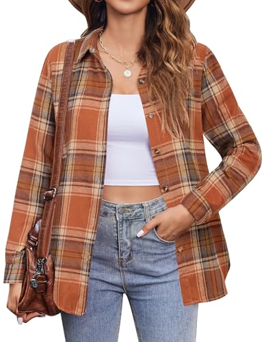Zeagoo Flannel Shirt Women Button Down Long Sleeve Plaid Shirts Collared 2025 Casual Work Tops S-2XL