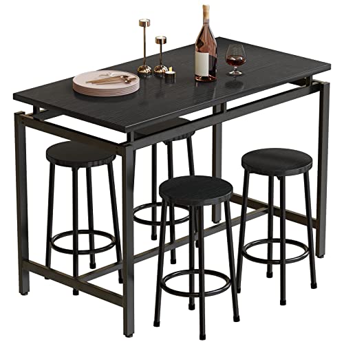 Lamerge Counter Height Dining Table And Chairs Set For 4,5 Piece Bar Table Set,Wood Kitchen Table And 4 Bar Stools For Small Spaces,Apartment, Pub,Dining Room,Black (Lchd-B) #TOP13