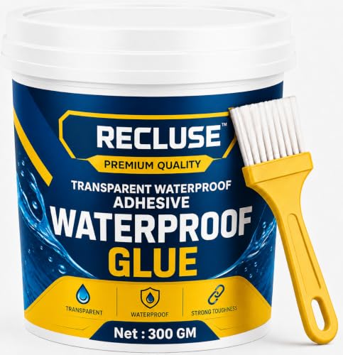 Image of RECLUSE Transparent Waterproof Glue 300gm with Brush, Roof Leakage Crack Seal Agent Roof Water Leakage Solution Water Proof Glue For Wall, Ceramic,Stone, Glass,Bricks, Tile,Plastic,Metal
