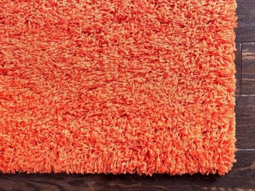 Image of Polyester Fluffy Fur Rugs & Modern Shaggy Floor Carpets for Living Room,Sofa Area,Hall,Kids Room,Guest Room | Elegent Bedside Runners for Besdroom(5X8 FEET Orange)