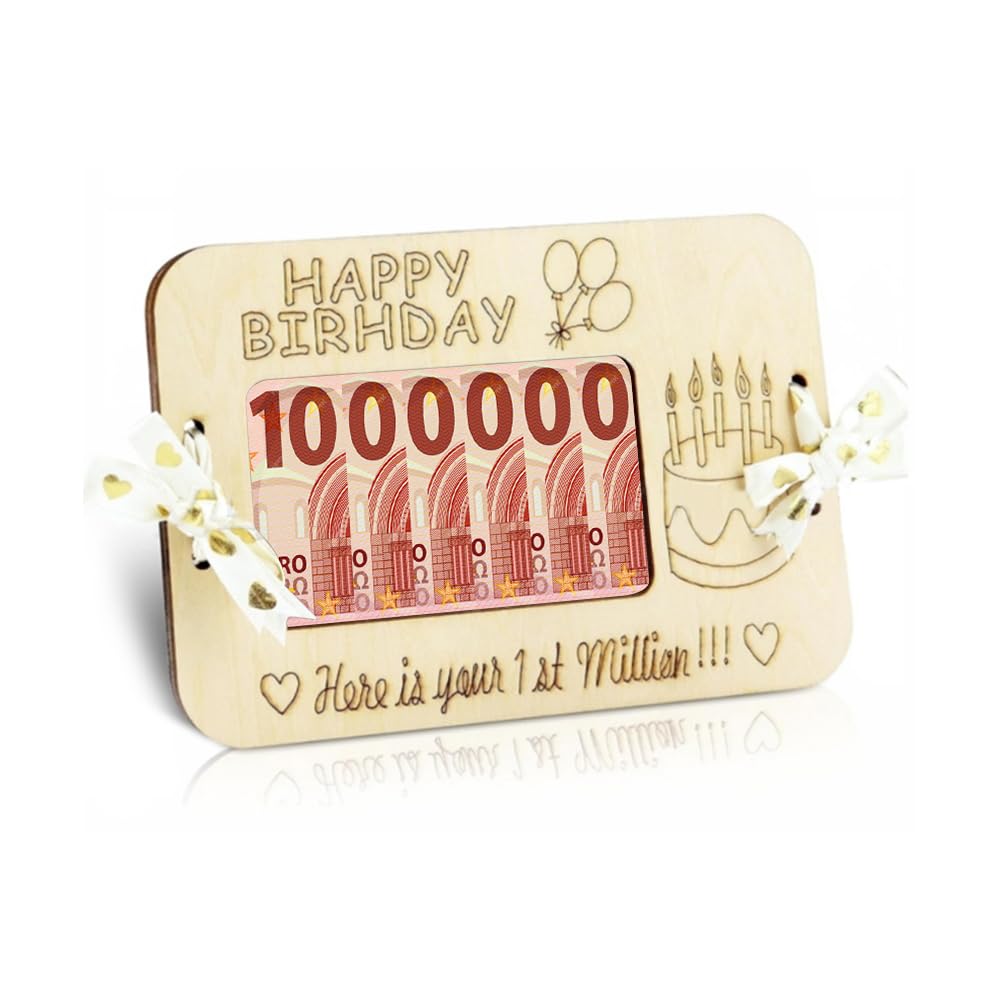 Biglietto Auguri In Legno Di Faggio Con Portabanconote – Regalo Creativo Per Compleanno, Realizzato A Mano In Baviera, 15x10,5 Cm