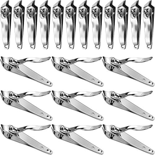 24 Pieces Metal Slanted Nail Clippers Side Edge Angled Cuticle Cutting Clipper Pointed Sturdy Nail Clipper Manicure Pedicure Trimmer without File for Cutting Finger Toe Nail Cornors Silver