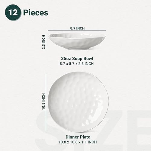 Miniatura 9 de HOMBENE - Juego de vajilla blanca de 30 piezas para 6, juegos de vajilla de porcelana, juegos de platos de gran tamaño para ensalada de postre y