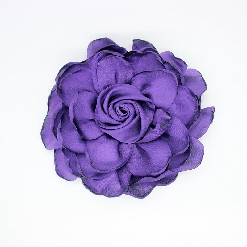 Image of Extra Large Satin Fabric Flower Brooch for Women Elegant Rose Camellia Floral Brooch Pin Handmade Big Satin Fabric Flower Statement Brooch Pin Vintage Clothing Hat Bag Accessories Christmas Wedding Bridal Birthday Jewelry