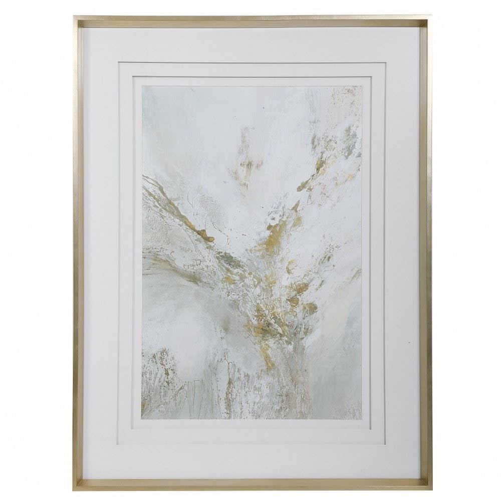 Uttermost Ethos Framed Abstract Print 41626, Light Gray, White, Gold, 2.5 x 37.5 x 49.5