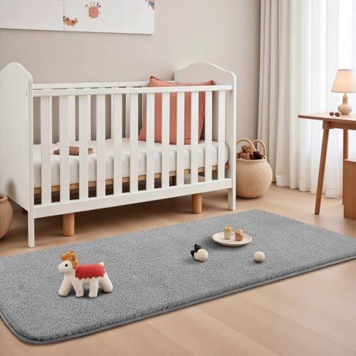 Sour Lemon Teppich Wohnzimmer Grau Teppich Schlafzimmer 80x150 cm Kurzflor Waschbar rutschfest Flauschig Teppiche Gegend Läufer Teppiche Carpet für Jugendzimmer Kinderzimmer