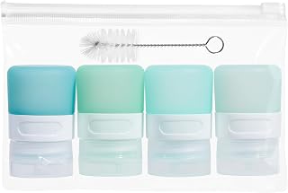 Condiment Squeeze Bottles for Sauces, 1-oz Mini Silicone Salad Dressing Container to Go with Snack Storage Bag, Leakproof Sauce Bottles for Lunch Box, 4 Pack, Mint
