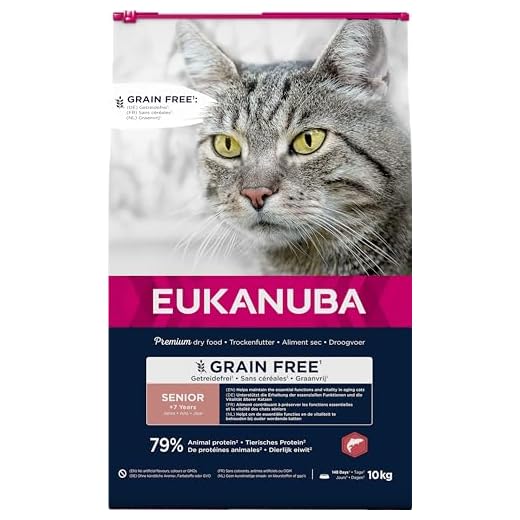 Graanvrij kattenvoer: katvriendelijke ingrediënten 11 Eukanuba Senior Kattenvoer, droog, graanvrij, premium droogvoer met veel zalm, voor oudere katten, 10 kg