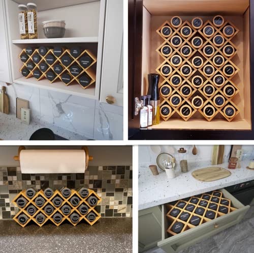 Bamboo Criss Cross Spice Rack Organizer For Cabinet, Wood Seasoning Rack Spice Organizer Holder, 18-Jar Spice Rack Tower Spice Storage Holder Organizer For Kitchen Countertop Drawer(Jars Not Include) #TOP2
