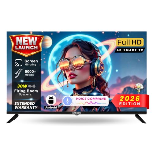 Image of Uniboom Optima Series102 cm (40 inch)HD Smart LED TV | Android TV with Voice Command App |5000+ Free Movies |30W Sonic Boom Speakers| 500+ Certified Apps |Mobile Remote |Mobile Screen Cast 40S-ULT-AED