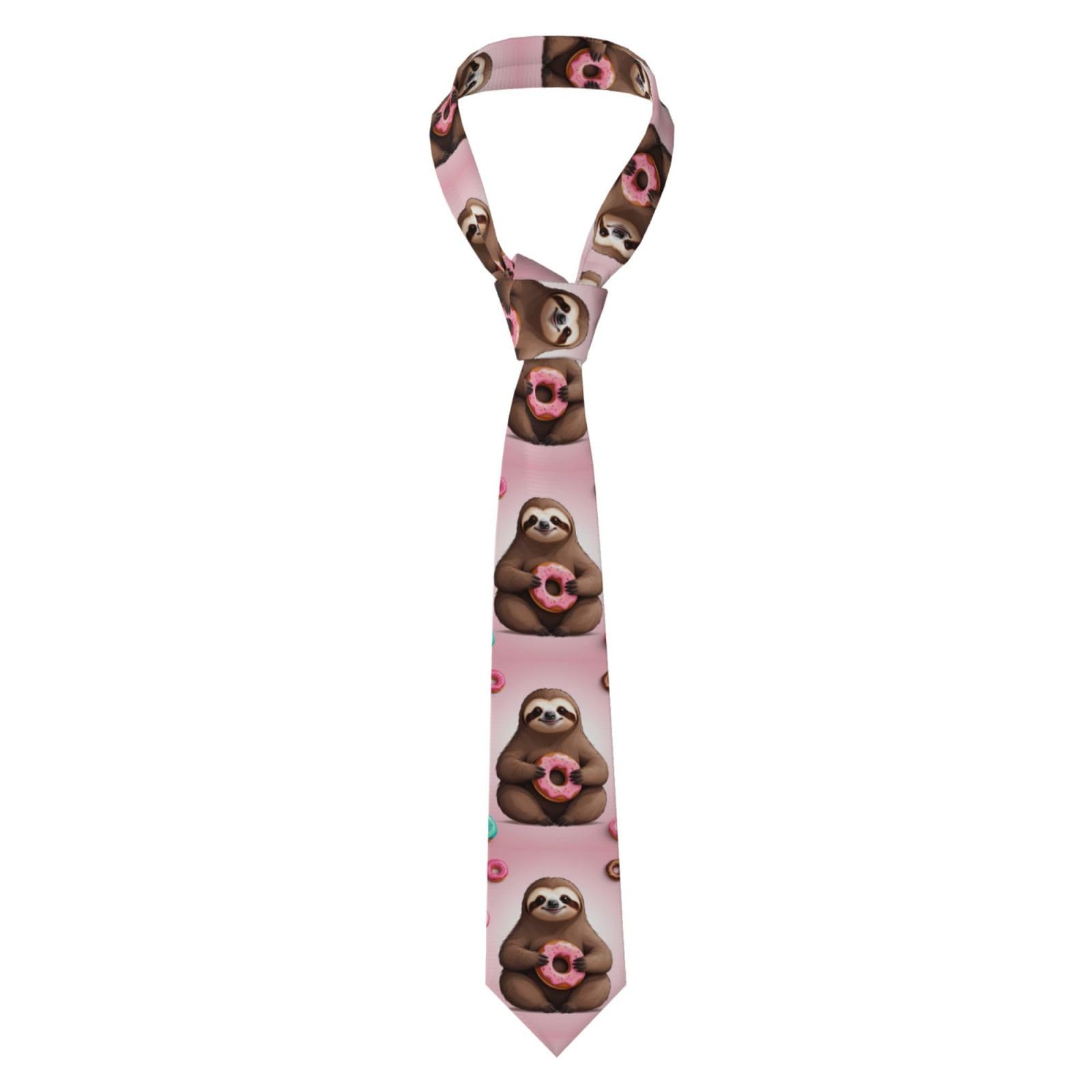 HJFCZH Men's Necktie Tie Sloth With Doughnuts Printed Soft and Comfortable, Non-Deforming, Fade-Resistant, Flat and Crisp