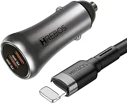 Kit Carregador Veicular 60w Duplo + Cabo Lightn Compatível Iphon 14 13 12 11 10 X Pro Max Tablet Pad Note Turbo Change