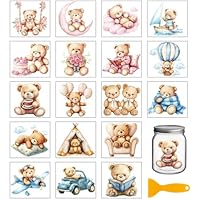 GLOBLELAND 18 Sheets Cute Bear Colorful Transfer Stickers 3.9x3.6inch Teddy Bear Transfer Decal Rub on Transfer for Furniture Vase Glass Art Crafts Decorations
