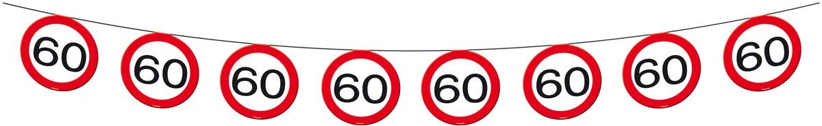 Creative 05185 Banner Traffic Sign-60 years-12 m Long Party Decoration, Multi-Coloured, Zahl 60