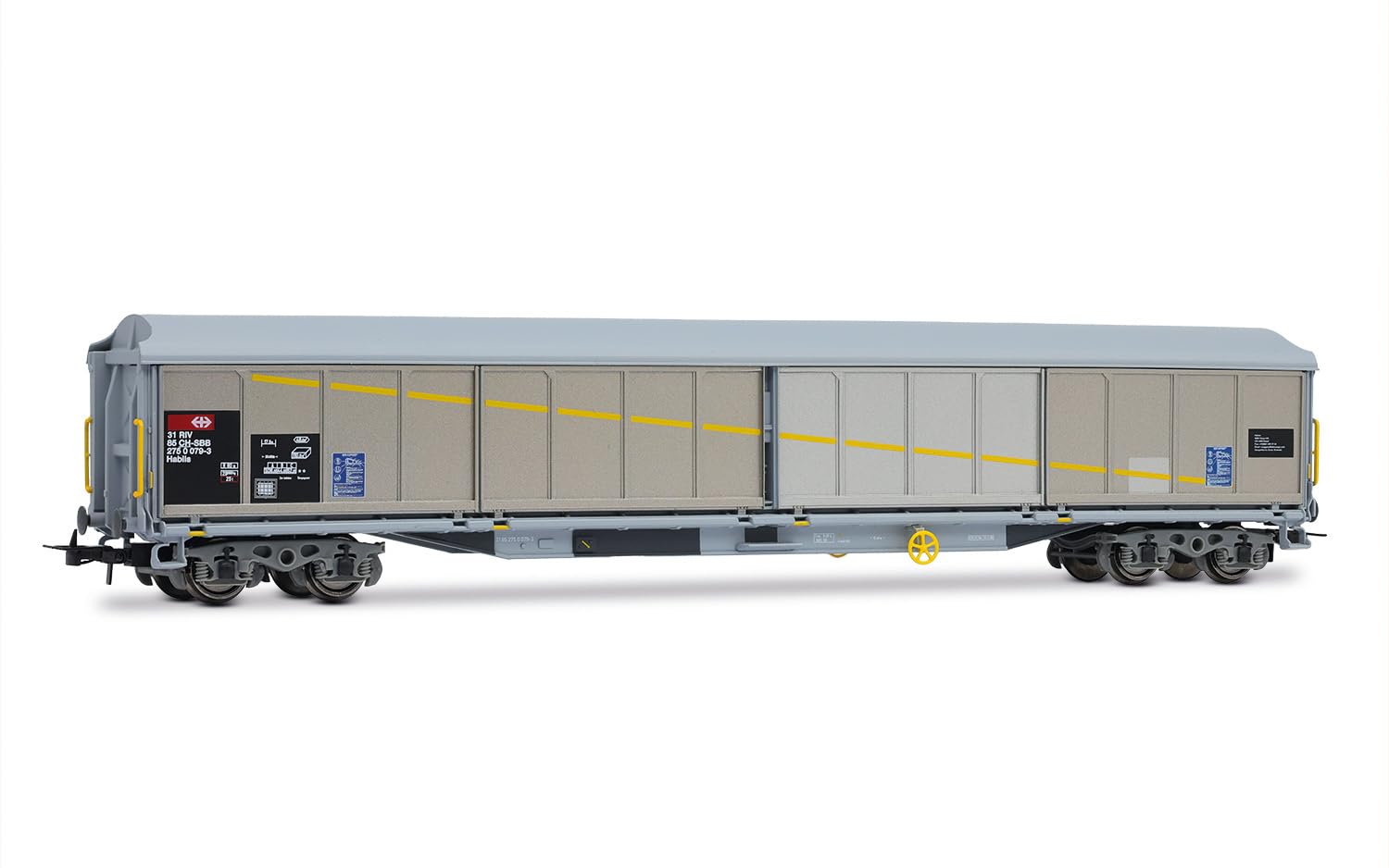 Rivarossi HR6650 SBB, confezione da 2 carri a 4 assi con pareti scorrevoli Habils, con toppe, ep. V