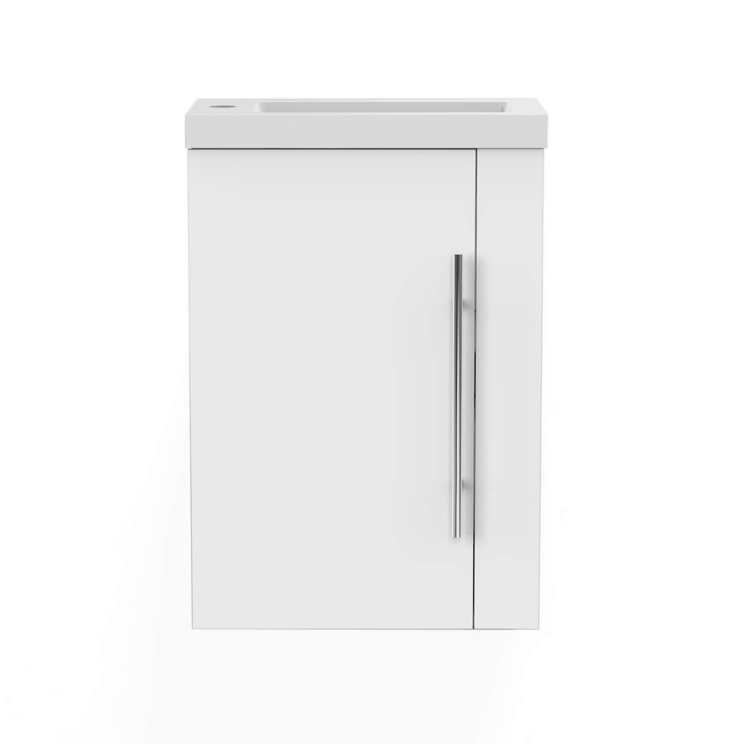 AICA sanitaire Meuble Lave-Mains Moderne à Suspendre avec lavabo, Meuble de Rangement avec Une Porte et 2 étagères 45cm / Blanc