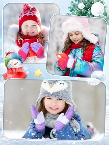 Image of EBOOT 3 Pairs Winter Kids Gloves Warm | Toddler Gloves for Boys Girls Outdoor, Full Finger Fluffy Soft Mittens for 1-11 Years Children, Multiple Colors