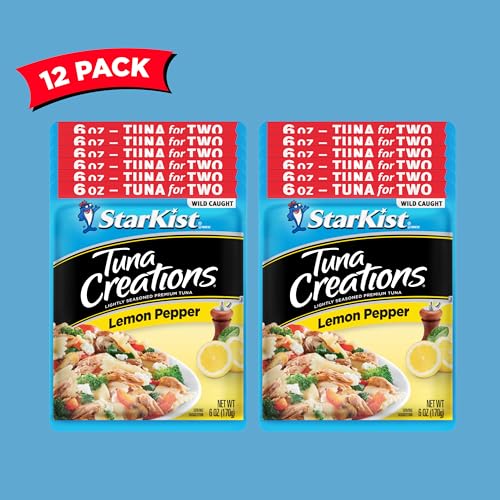 Image of StarKist Tuna Creations Lemon Pepper Pouch (6 oz - 12 Pack) Wild Caught, High Protein Shelf Stable Seafood, Gluten Free, Soy Free, No Draining, Ready to Eat for Salads and Sandwiches