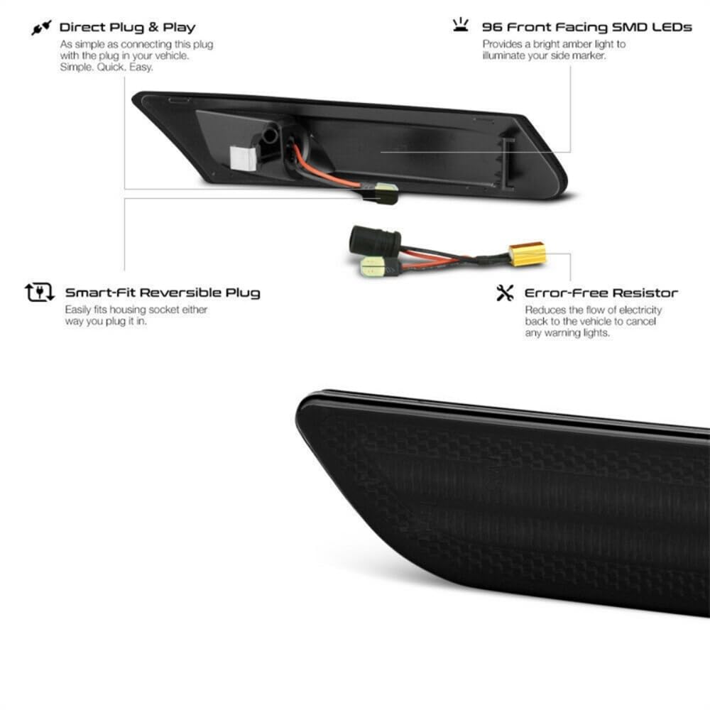 Boczne światła obrysowe LED kompatybilne z Porsche Boxster 987 (Spyder) 2005-2013, Porsche 997 (911) Carrera 4 / S / 4S / GTS 2005-2012, numer części: 98763103300 98763103301, bursztynowa lampa