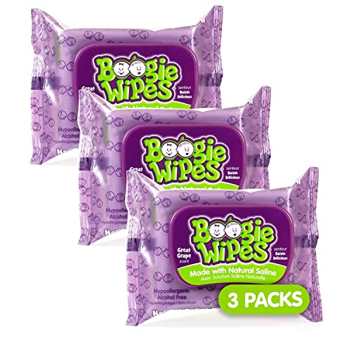 Image of Boogie Baby Wet Wipes for Face, Hand, Body & Nose, Made with Vitamin E, Aloe, Chamomile & Natural Saline, Grape Scent, Purple, 30 Count, Pack of 3