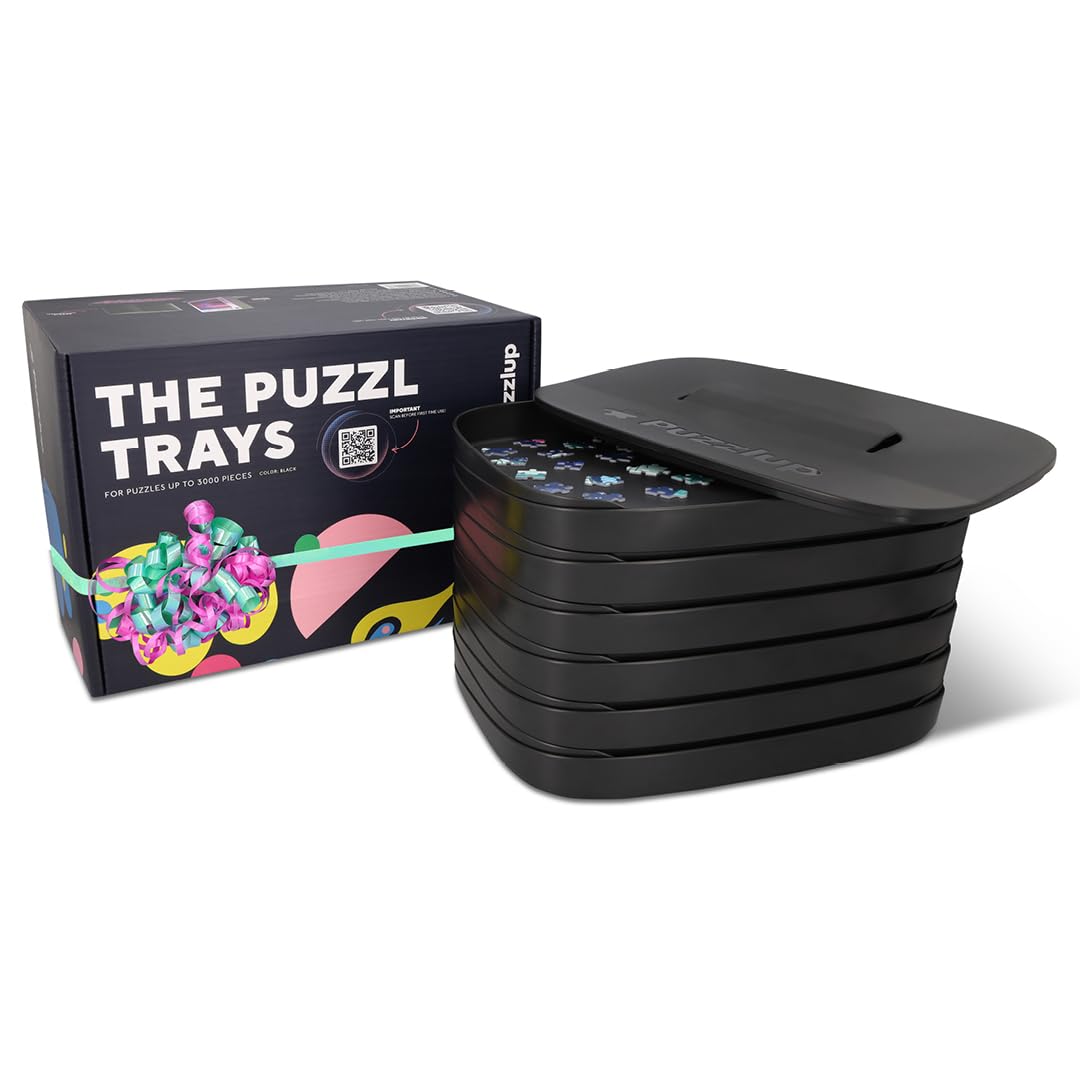 Puzzlup Jigsaw Puzzle Trays with Lid - Set of 6-34,5 x 25,1 CM - Up to 1500 Pieces - Jigsaw Puzzle Sorting Trays
