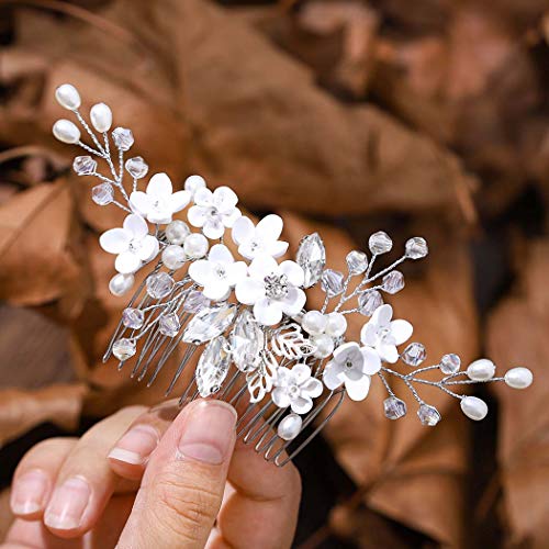 Accer Flower Bridal Hair Comb Silver Pearl Bride Hair Side Combs Sparkly Crystal Hair Accessories For Women And Girls (Silver) #TOP2