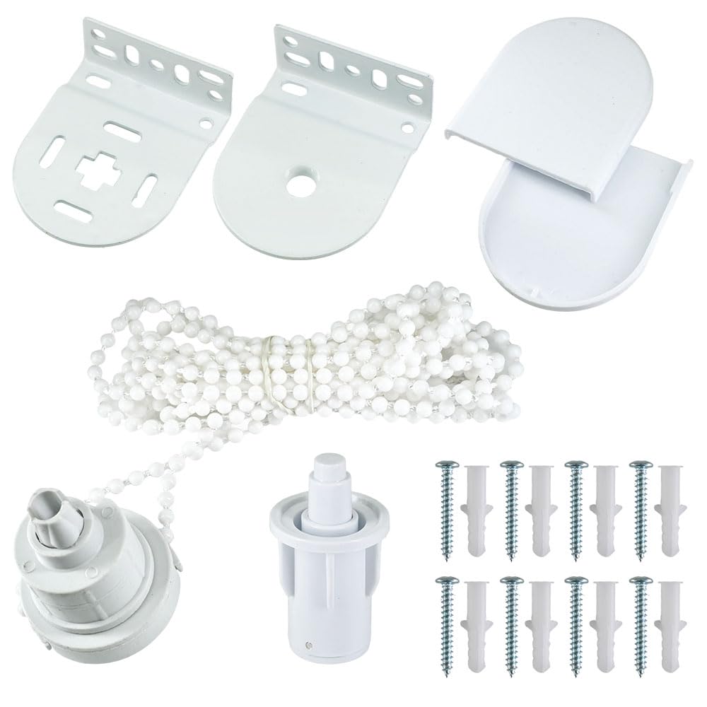 Ciciment White 32Mm Roller Blind Brackets & Fittings Kit, Curtain Blind Accessories With Beaded Chain & Screws, Replacement Roller Blind Spares For Roller Shutters & Window Blinds