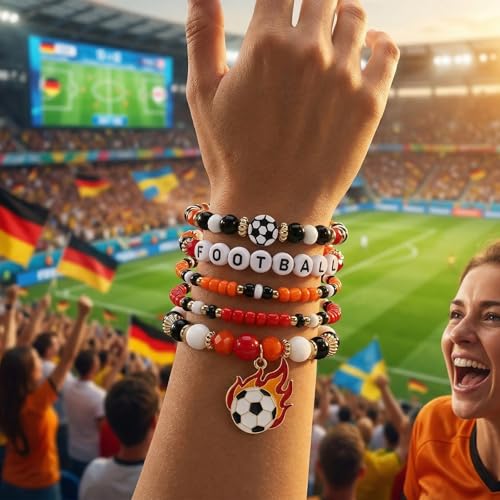 Image of Football Baseball Soccer Beaded Bracelets for Women Stackable Game Day Sports Theme Bracelet