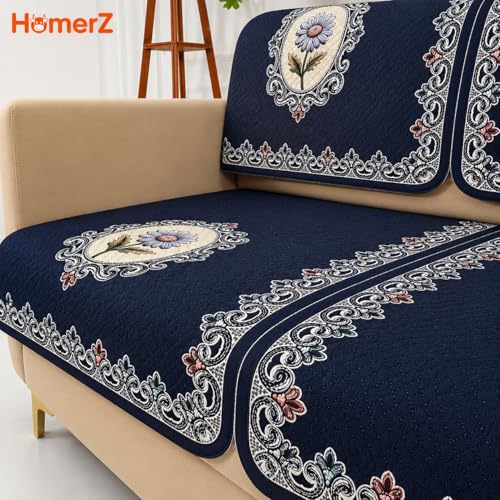 Image of Homerz Premium 'Maharaja Paradise Series' Sofa Cover | Net Fabric Sofa Cover | Washable, Anti-Dust Backed & Wrinkle Resistant Cover (Regal Flower, 2 Seater, Seat Cover with Backrest)