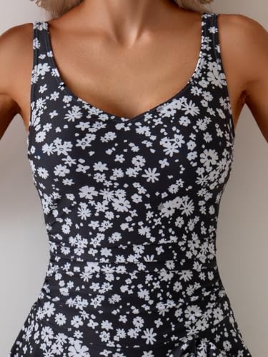 Image of Aidonger One Piece Swim Dress Swimsuits for Women Tummy Control Swimdress Skirt Bathing Suit