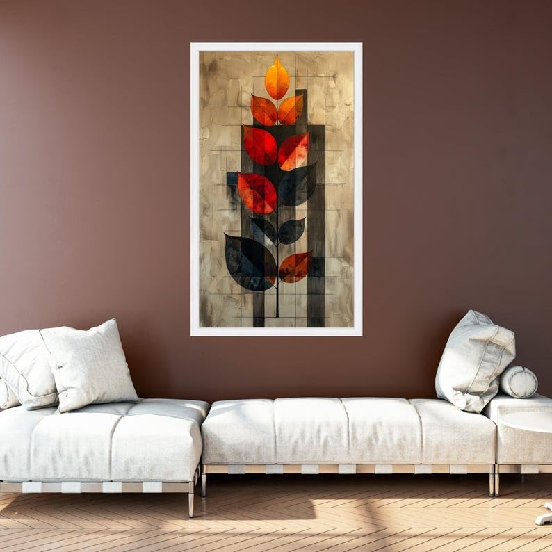 Tableau abstrait moderne de feuilles d'automne 30x50cm pour decoration - 3