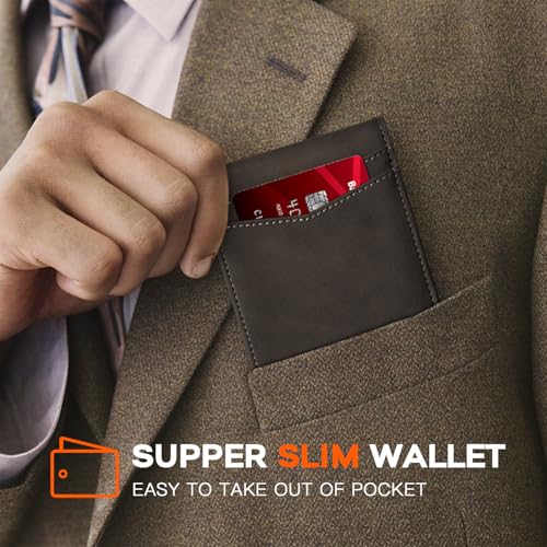 Image of RUNBOX Wallet for Men Slim Leather Bifold RFID Blocking Minimalist Front Pocket Design with Gift Box | Minimalist Front Pocket Design, Holds 8 Cards, RFID Protection, Gifts for Men on Birthdays, Father's Day, and Christmas