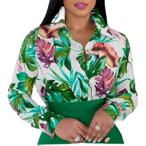 Buchona Shirts for Women Floral Printed Button Down Loose Sexy Tops Casual V Neck Colorful Blouses XXL Cover