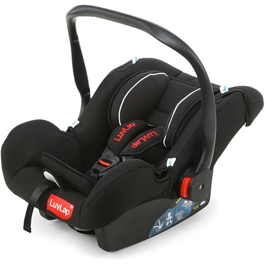 LuvLap 4-in-1 Infant/Baby Car Seat & Carry Cot with Canopy, Convertible Car seat, 5-Point Safety Harness, Rocking & Feeding Chair, Baby Carry Cot, 0 to 15 Months & Weight Upto 13 Kgs (Black)