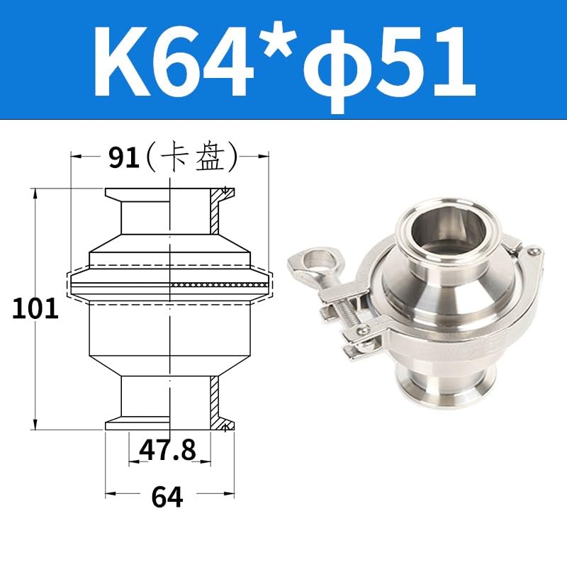 Zawór zwrotny sanitarny Tri Clamp ze stali nierdzewnej SS304 K50.5MM(K64xOD51mm)