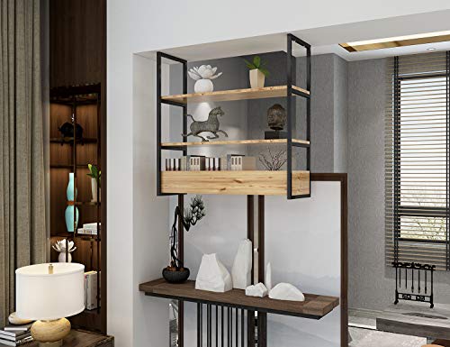 BGMG Mensole Sospese In Legno Massello: Set Da 2 Ripiani Rustic-chic Per Bagno, Cucina E Soggiorno, Lunghe 61 Cm, Rovere Dorato - 3