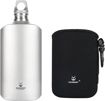 SILVERANT Ultralight Titanium Water Bottle 600ml/20.29 fl oz - Outdoor Camping Hiking Sports Hydration Bottle with Insulating Thermal Sleeve & Leakproof Clip Loop Cap - Slim Design