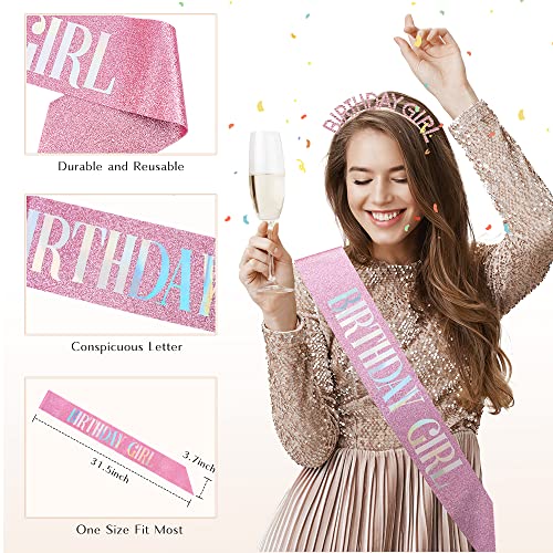 Glitter Birthday Sash, Tiara and Rhinestone Headband Set - Pink Birthday Accessories for Her3