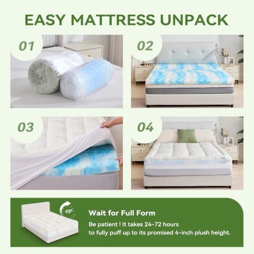 BDEUS Queen Size Dual Layer 4 Inch Memory Foam Mattress Topper, 2 Inch Cooling Gel Memory Foam and 2 Inch Pillow Top Mattress Pad Cover for Back Pain, Medium Support by BDEUS - Image 9