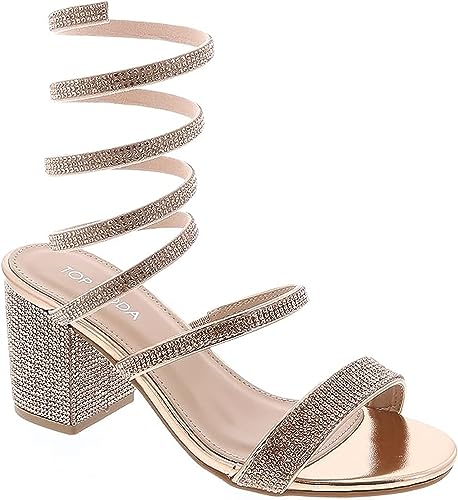 TOP Moda Women's Rhinestone Strappy Spiral Ankle Strap Low Chunky Block Heel Sandals2