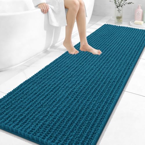 Image of OLANLY Long Bathroom Rugs Runner 70x24, Thick Soft and Absorbent Chenille Bath Mat, Non-Slip, Machine Washable Quick Dry Bath Rugs for Tub Shower Floor, Home Decor Accessories, Peacock Blue