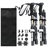 LIEKUMM Trekkingstöcke 2er Pack Faltbare Trekkingstöcke 100kg Belastbarkeit Leichte 7075 Aluminium Schnellspanner Trekkingstöcke 6er Set Offroad Zubehör Schwarz