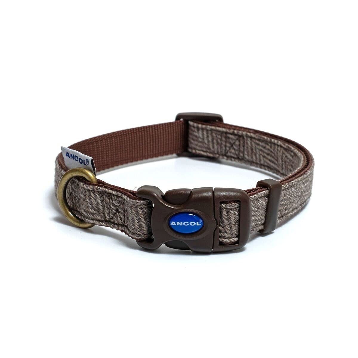 Ancol Country Herringbone Adjustable Dog Collar Brown Nylon Base with Snap Buckle Fastening - Durable Comfortable Puppy Neckband - Size Small 20-30 cm