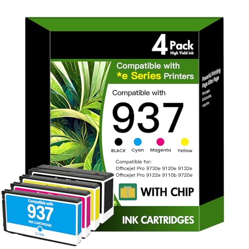 937 Duckerpatronen Multipack XL 9730e 9120e Kompatibel für HP937 937e Tintenpatronen für HP 937XL für HP OfficeJet Pro 9135e 9125e 9130b 9132e 9122e 9110b 9130e Patronen (Schwarz Cyan Magenta Gelb)